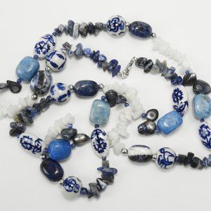 Tumbled Stone & Ceramic Bead Necklace